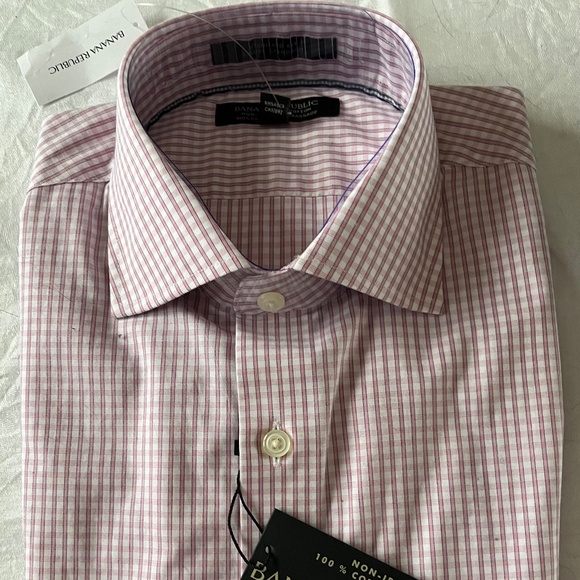 Banana Republic Pink and White Fine Check Non-Iron Wrinkle Free Shirt - Picture 1 of 1